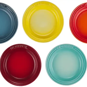 Le Creuset Mini Round Plates Set of 5 Rainbow Design Microwave Safe Bakeware
