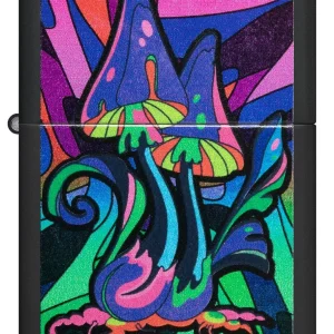 Zippo Lighter - Black Light Vibrant Mushroom