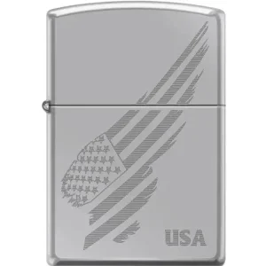 Zippo Lighter - Engraved Flag Hi Polish Chrome