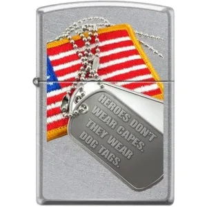 Zippo Lighter - Flag & Dog Tag Street Chrome