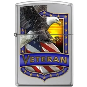 Zippo Lighter - Veteran - Eagle Hi Polish Chrome